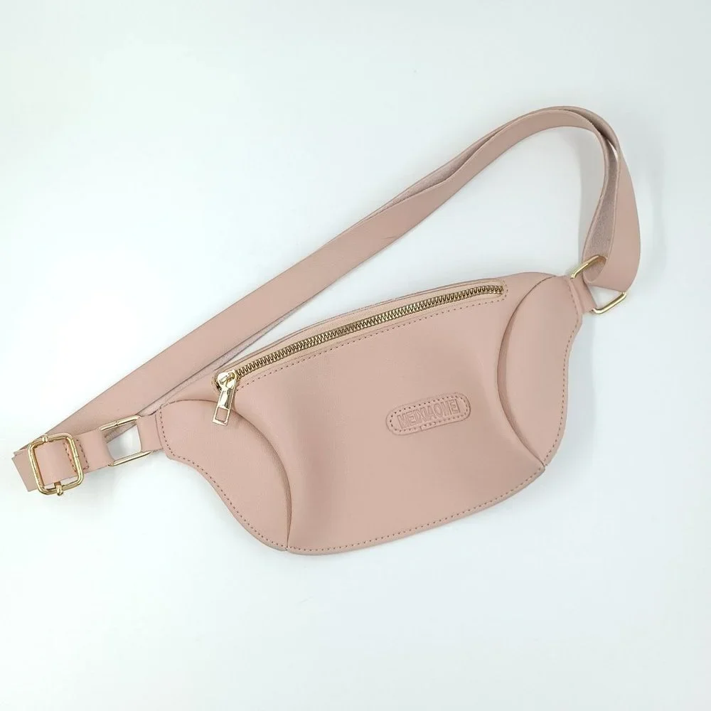 MEIXIAOME WMN'S Adjustable No Clip Belt Bag, Blush Pink & Gold.Vegan Leather Raw - Picture 7 of 7